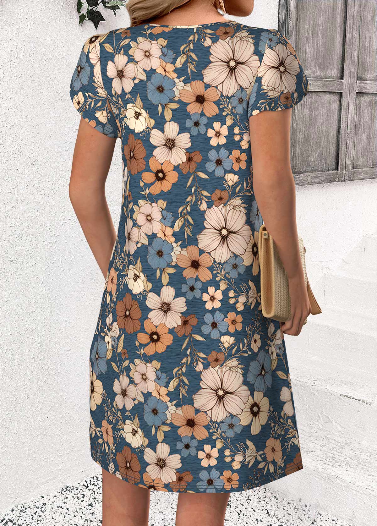 Luna Multi Color Floral Print Short Split Neck Dress