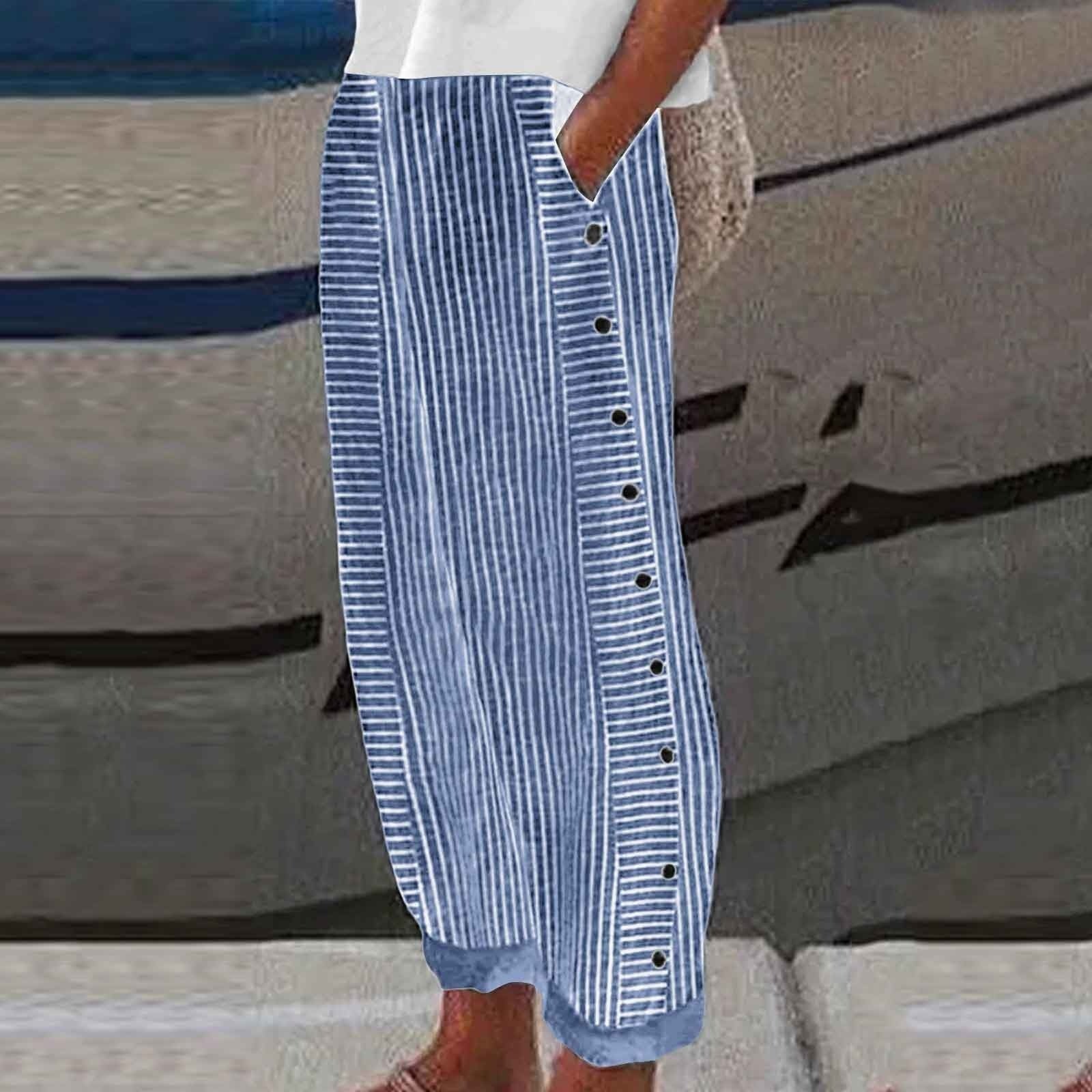 Sera Striped Button-Accent Pants