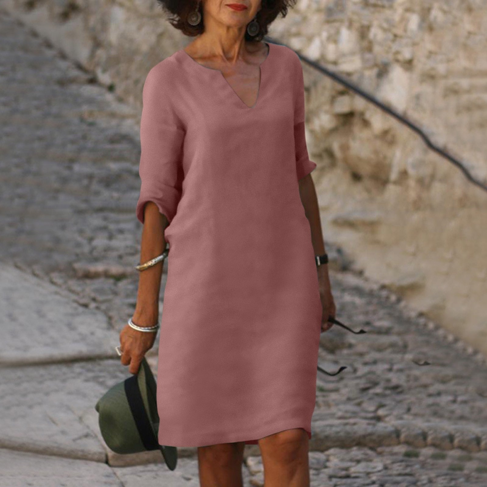 Elegant Linen Summer Dress with V-Neck