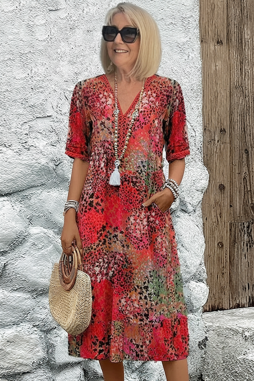 Sofia | Elegant Floral Midi Dress with Tummy Coverage