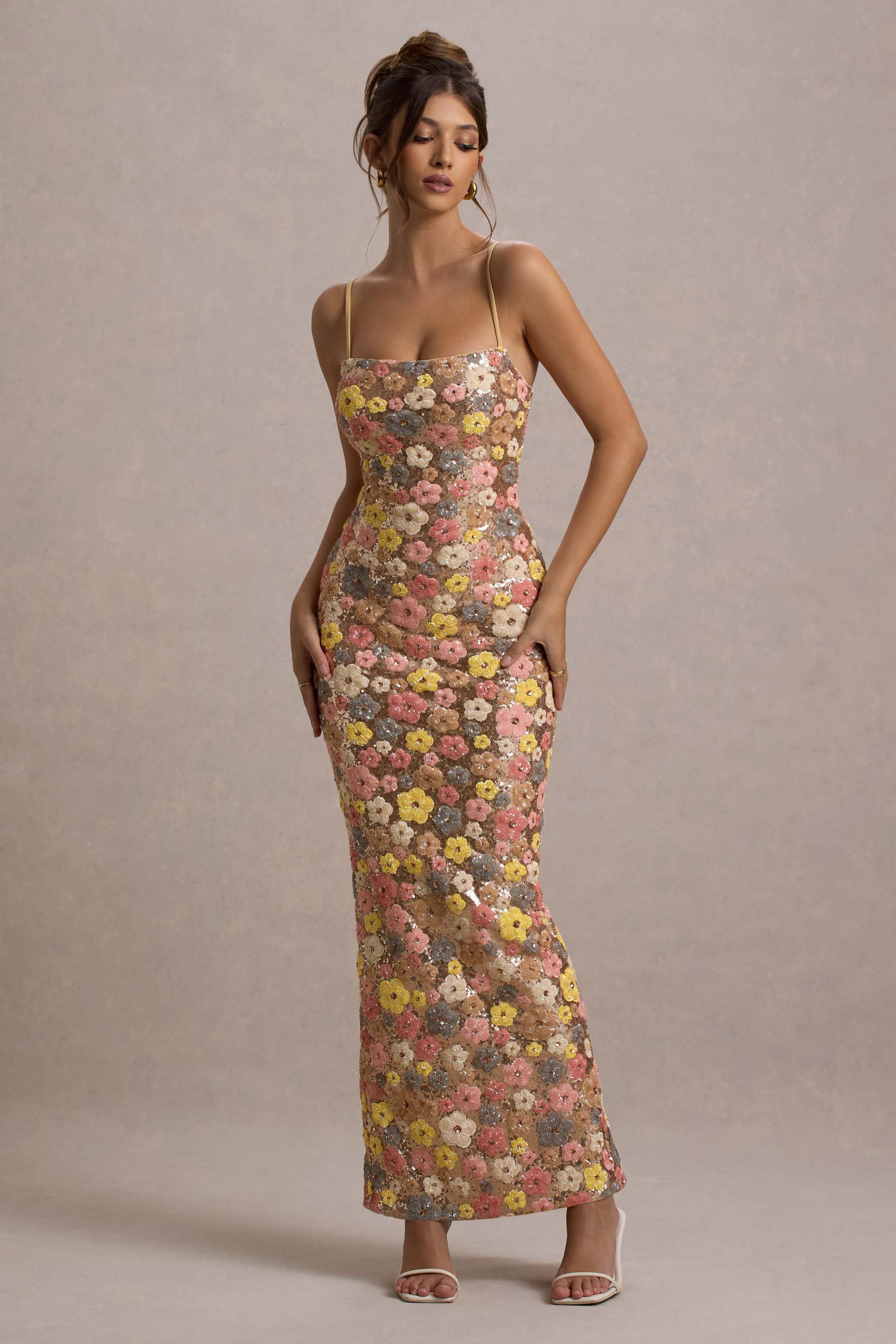 Elara | Sequin Bloom Maxi Dress