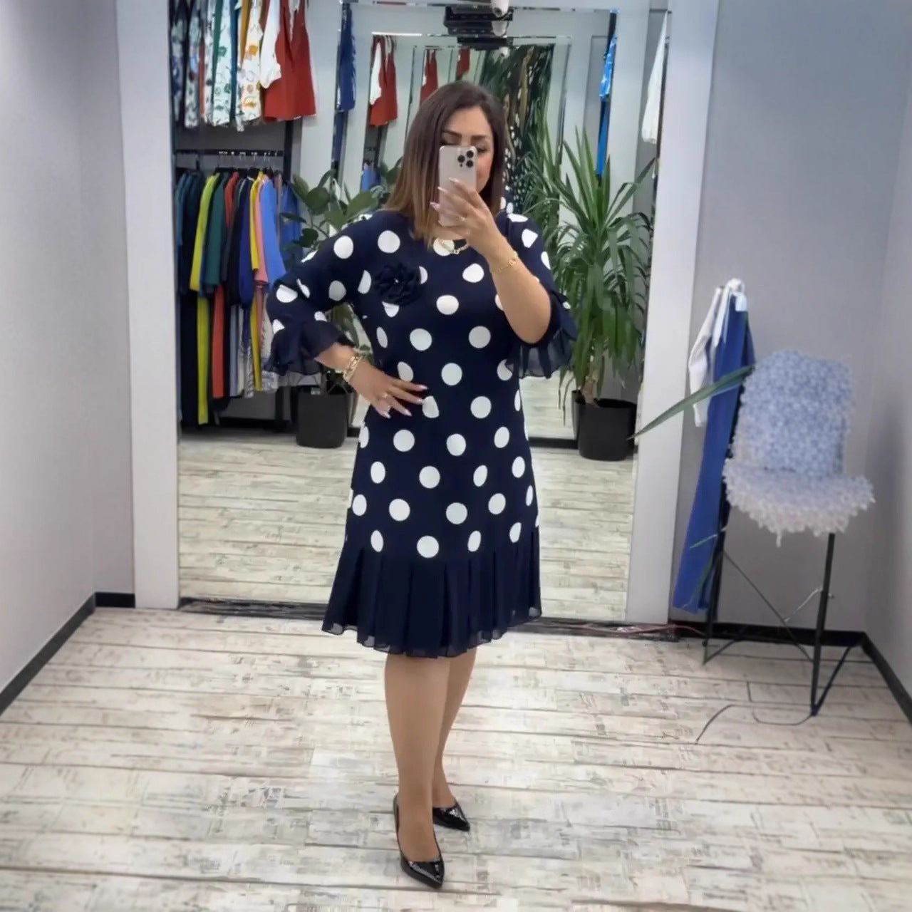 Elara™ | Elegant Polka Midi Dress