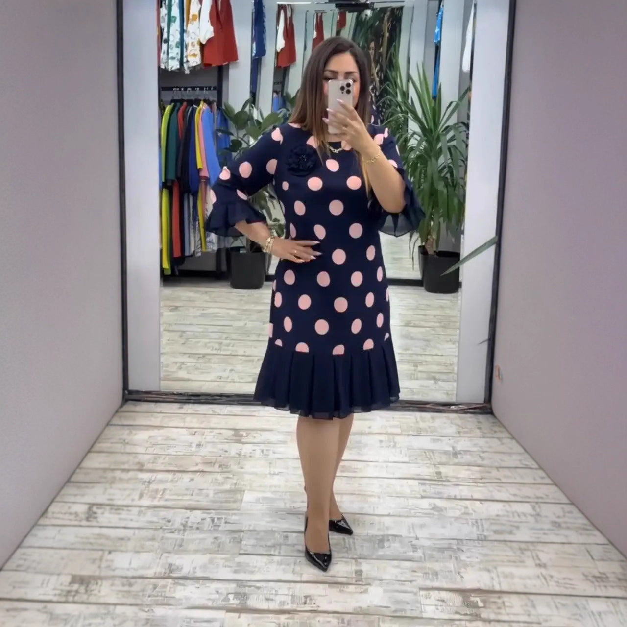 Elara™ | Elegant Polka Midi Dress