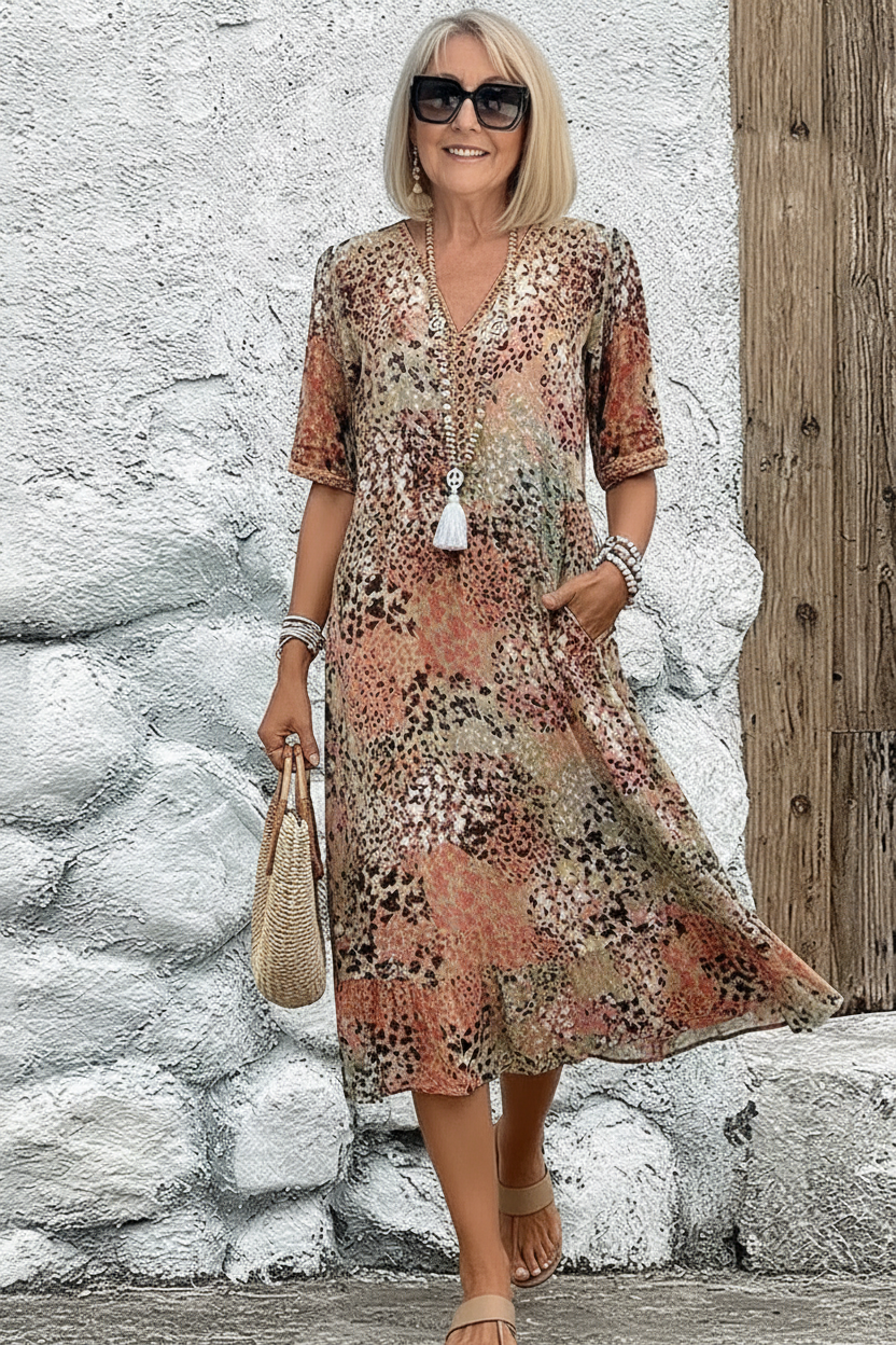 Sofia | Elegant Floral Midi Dress with Tummy Coverage