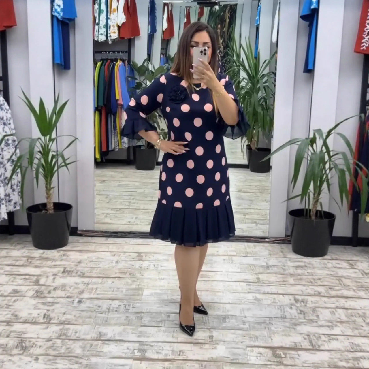 Elara™ | Elegant Polka Midi Dress