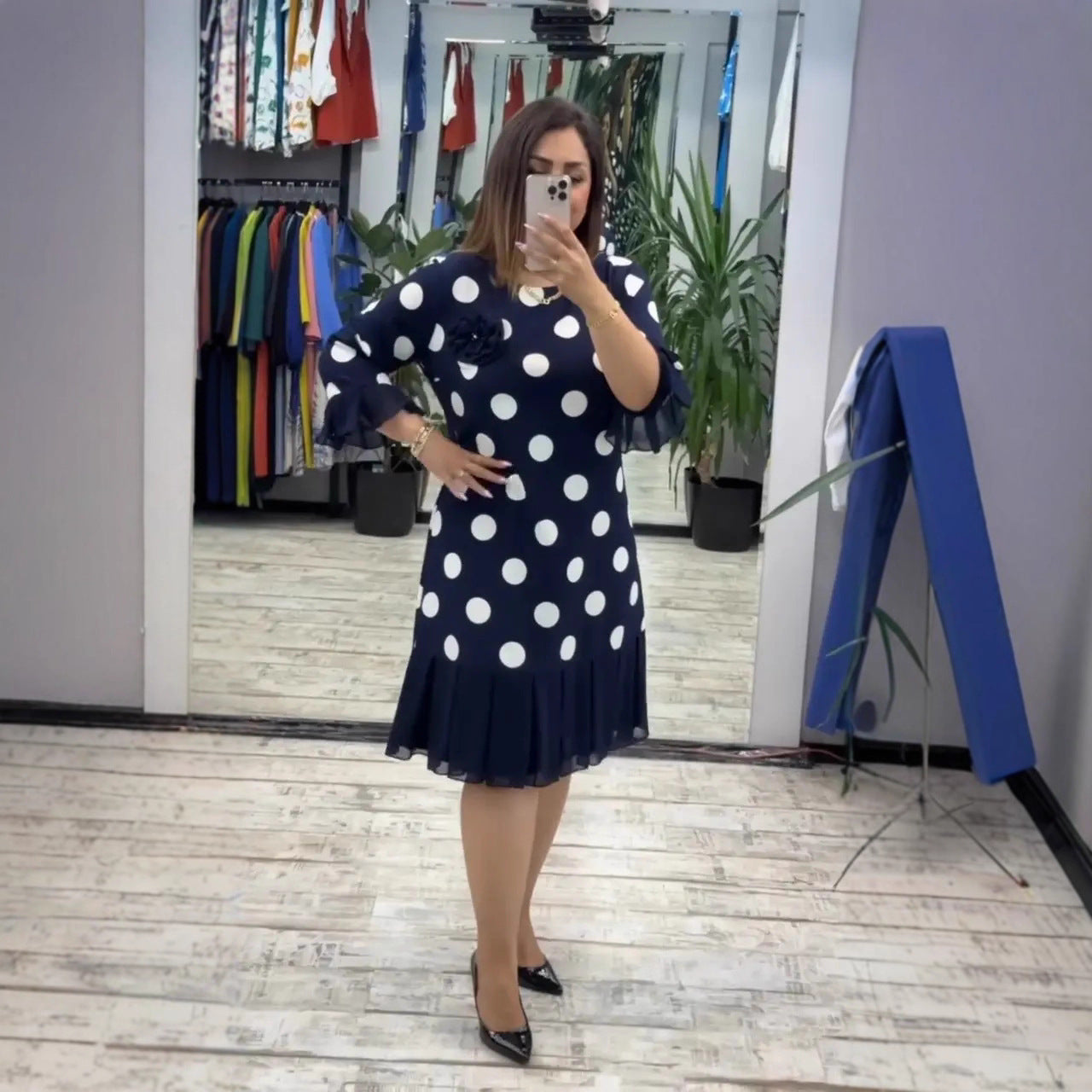 Elara™ | Elegant Polka Midi Dress