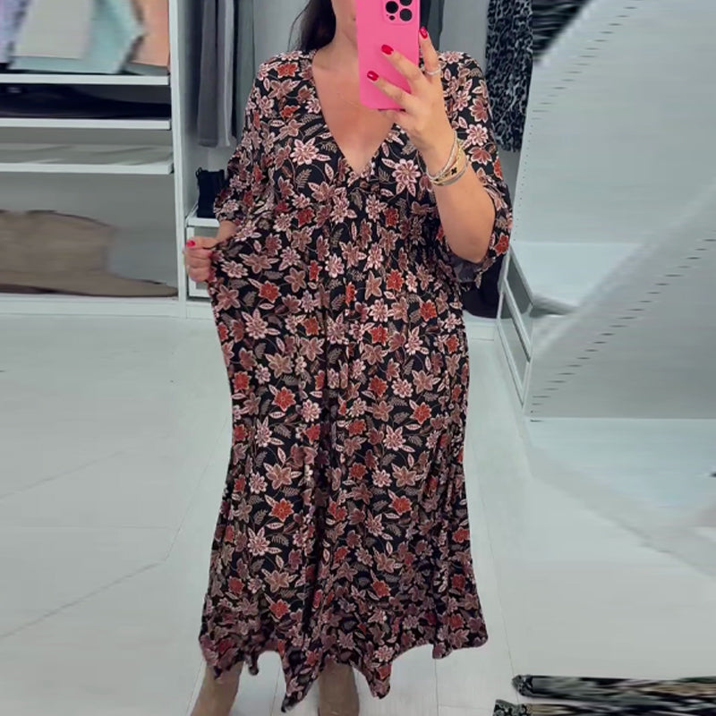 Anne | V-neck Printed Maxi Dress with 3/4 Sleeves