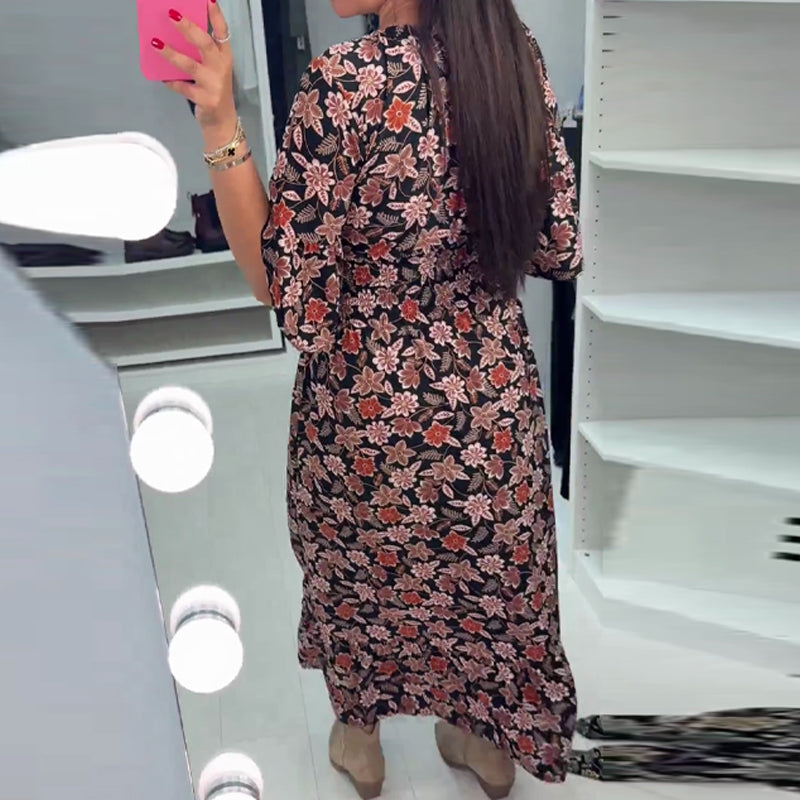 Anne | V-neck Printed Maxi Dress with 3/4 Sleeves