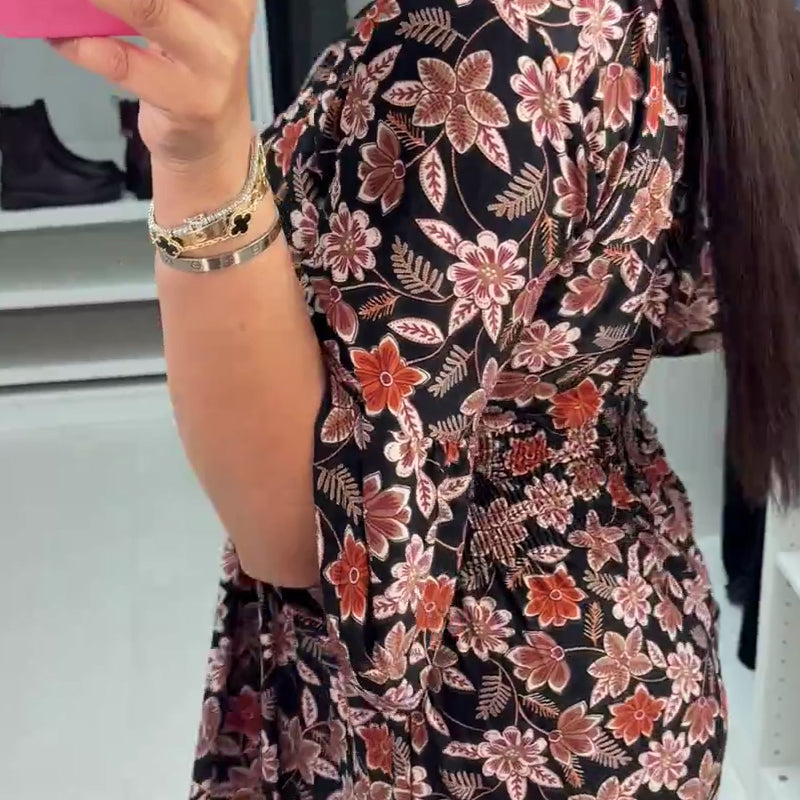 Anne | V-neck Printed Maxi Dress with 3/4 Sleeves