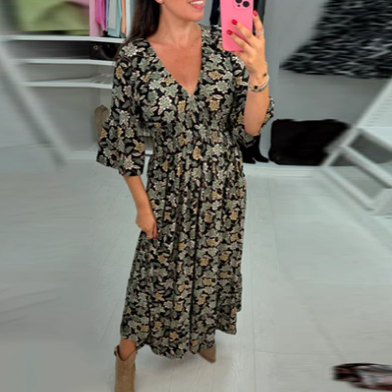 Anne | V-neck Printed Maxi Dress with 3/4 Sleeves